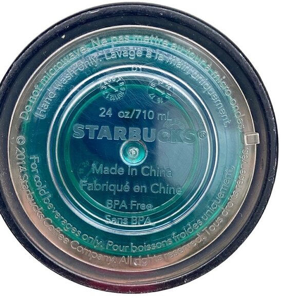 RARE Starbucks Coffee Tumbler Clear Teal w/ Clear Teal Straw Navy Lid 2014 - Picture 3 of 3
